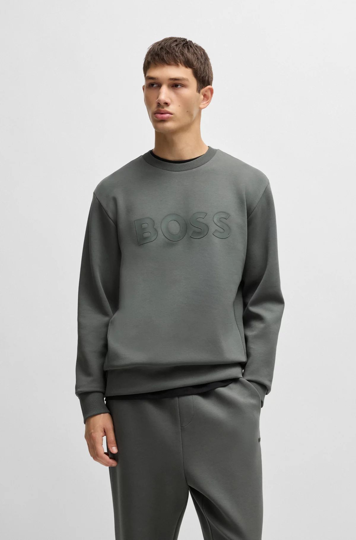 BOSS - Stretch-cotton sweatshirt with sandwich logo | Hugo Boss (UK)