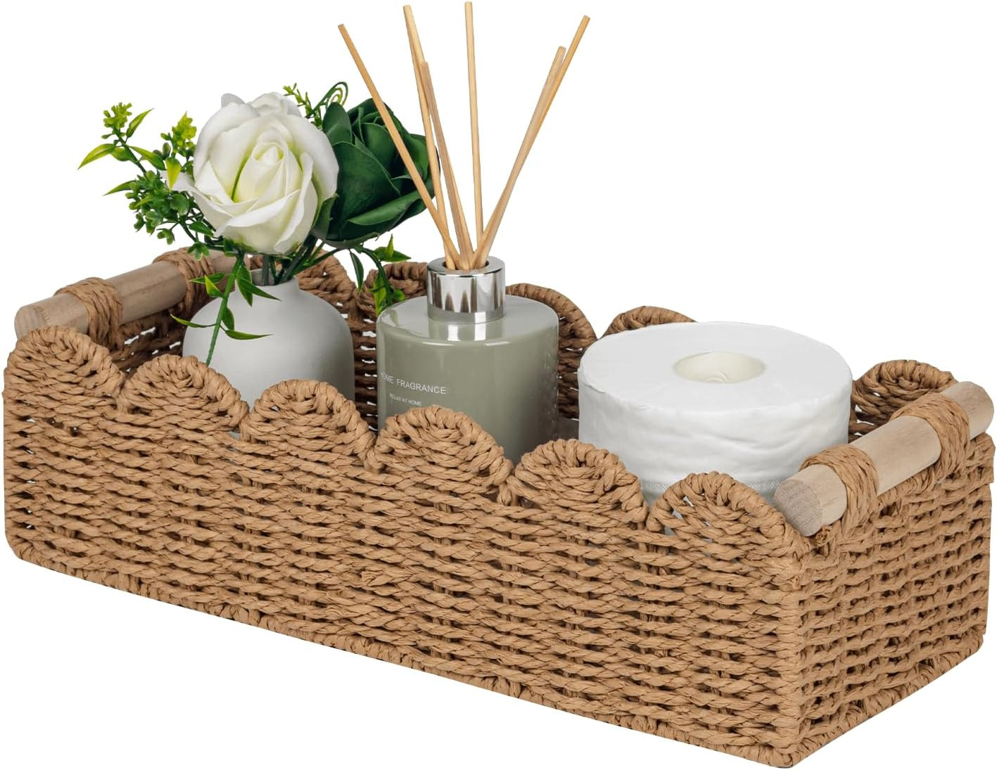 CubesLand Scalloped Toilet Paper Storage Basket W/Handle for Home Decor | Amazon (US)