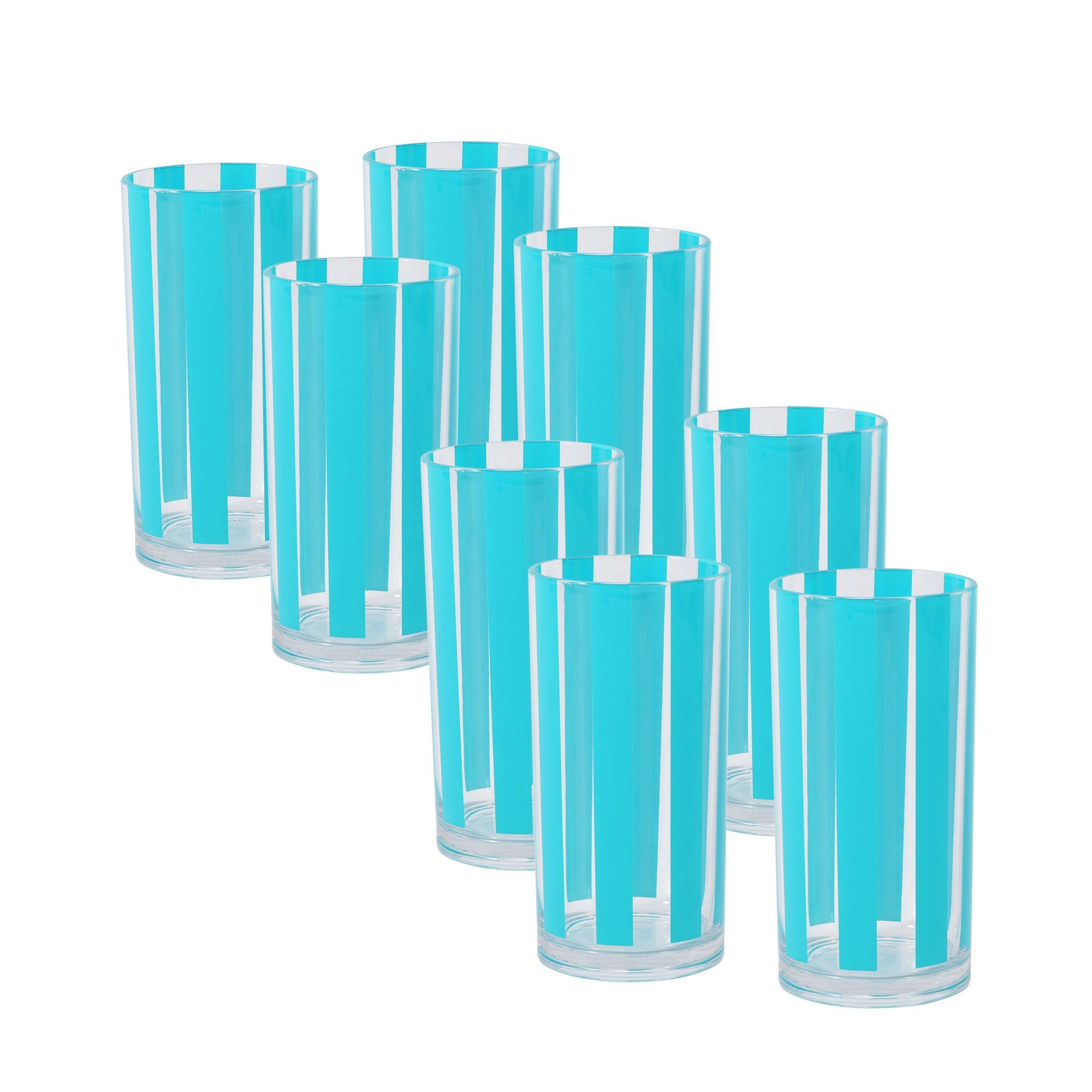 Better Homes & Gardens 19-Ounce Tritan Nuglass Blue Sabine Stripe Tumblers, 8 Pack | Walmart (US)