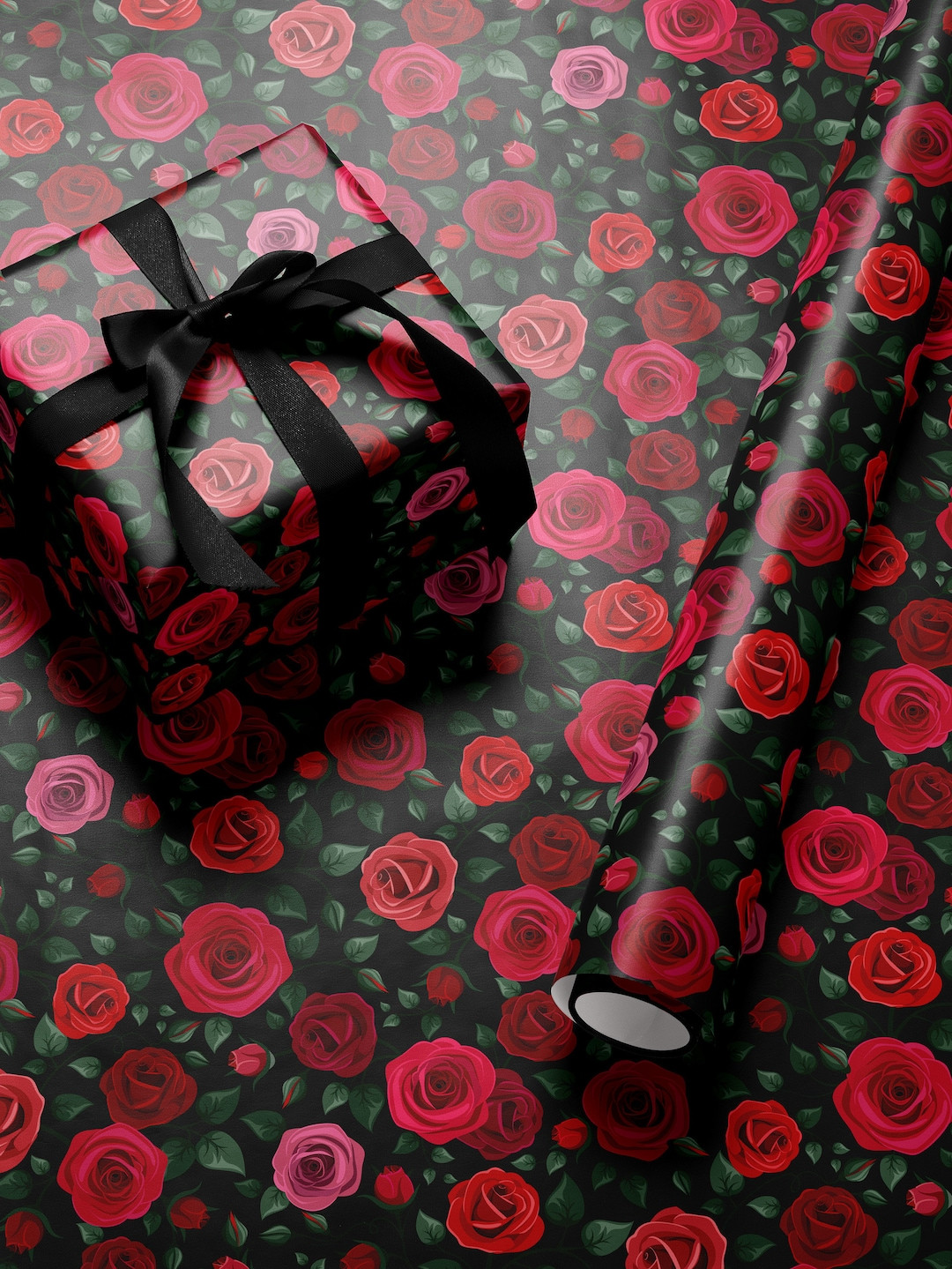 Red Floral Wrapping Paper Rose Gift Wrap Wedding Gift Birthday Present Wrapping Romantic Gift for... | Etsy (US)