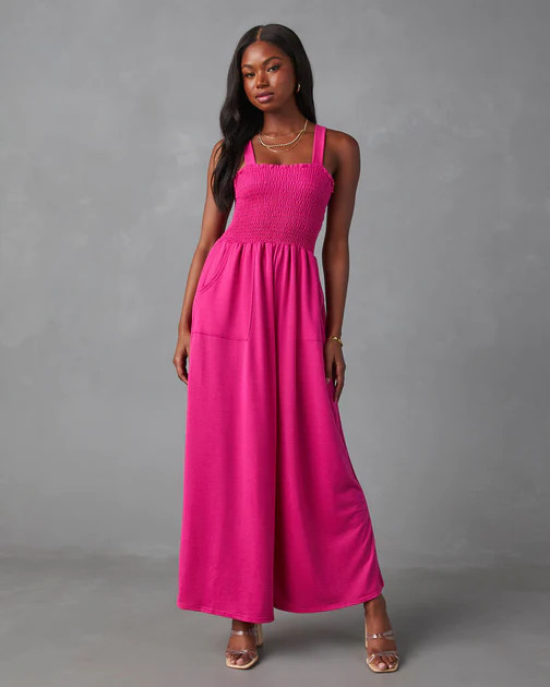 Mattea Smocked Pocketed Jumpsuit - Hot Pink | VICI