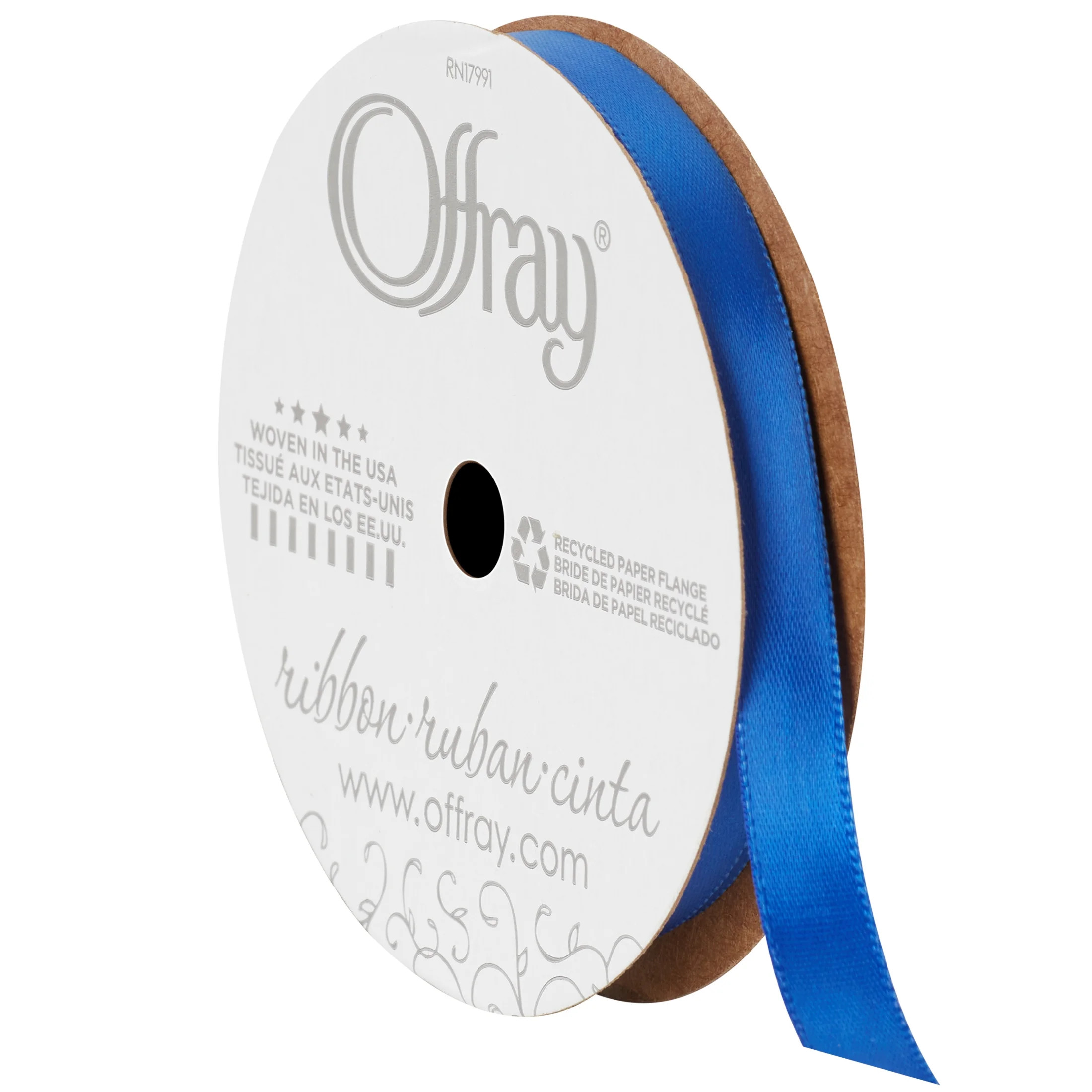 Offray Ribbon, Royal Blue 3/8 inch Single Face Satin Polyester Ribbon, 18 feet | Walmart (US)
