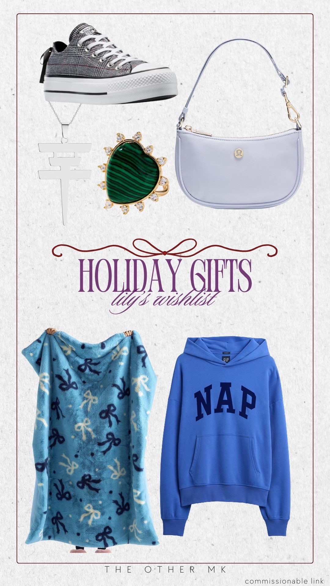 Holiday Gifts — Lily’s Wishlist!!! 


bow detail blanket, nap hoodie, lululemon handbag, jade ring, silver necklace, converse sneakers, holiday gifts, gift guide, gifts for girls

#LTKSeasonal #LTKGiftGuide #LTKHoliday