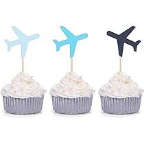 Blue Plane Cupcake Toppers for Baby Shower Decoration How Time Flies Airplane Theme Birthday Party S | Amazon (US)