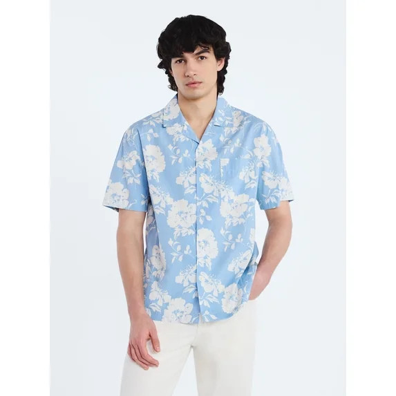 Free Assembly Men's Floral Cotton Camp Shirt with Short Sleeves, Sizes S-3XL | Walmart (US)