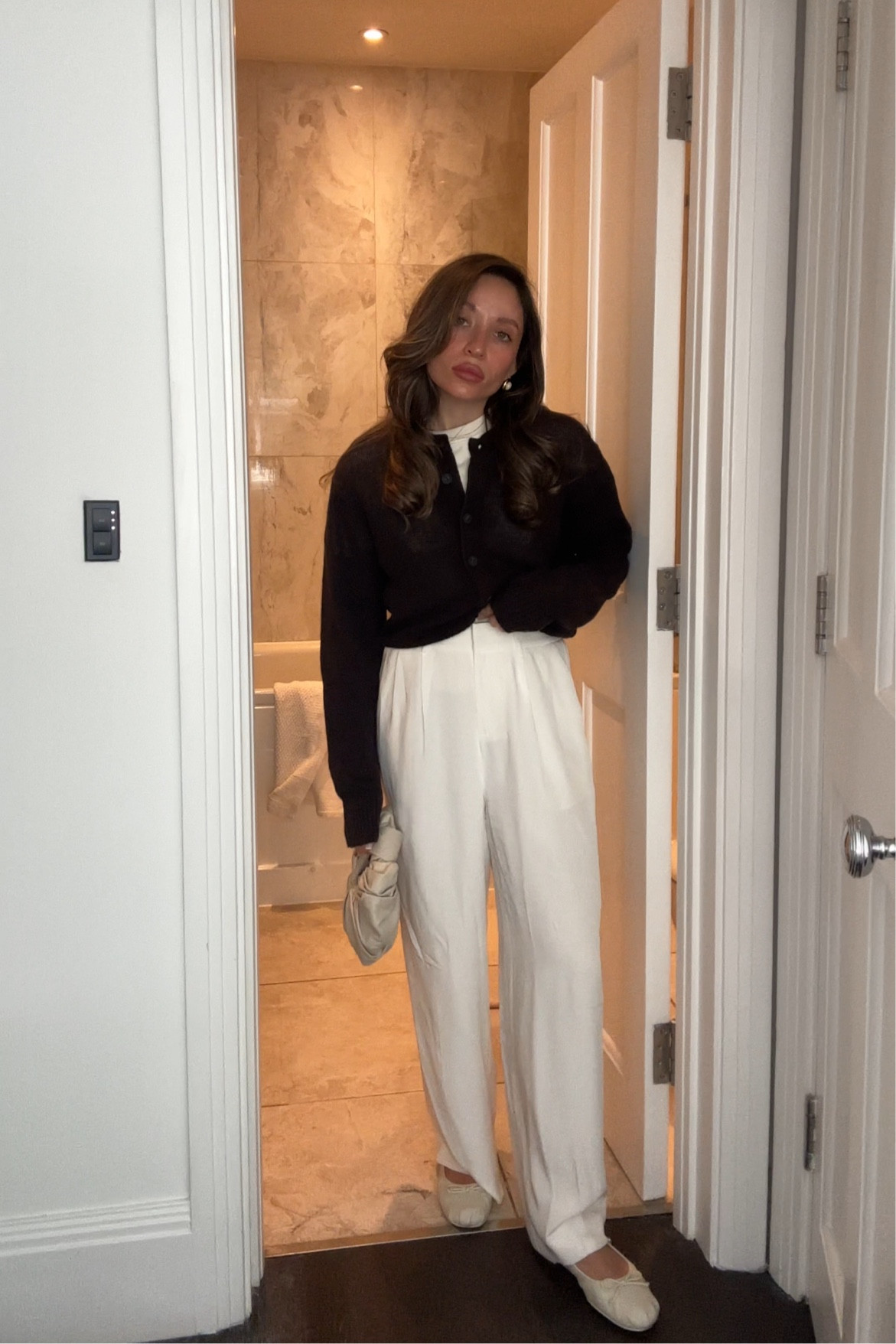 Spring layers, silk pants, brown cardigan, light beige top, classy fit, elegant casual style 

#LTKpetite #LTKmodest #LTKsummer