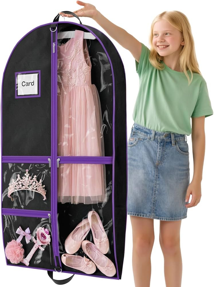Dance Garment Bags for Dancers, 40" Garment Bags for Hanging Clothes with 3 Clear Zipper Pockets,... | Amazon (US)
