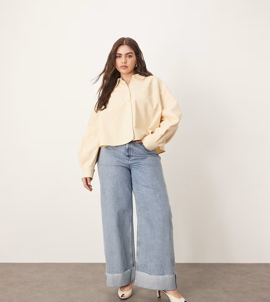 ARRANGE Curve Parker denim high waist slouchy turn up jean in light wash blue | ASOS (Global)