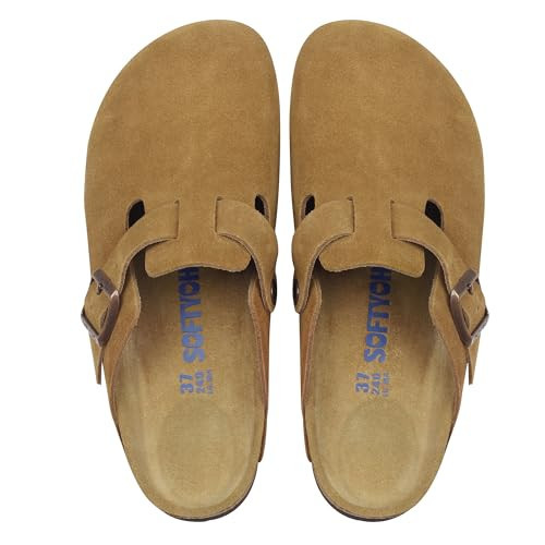 SOFTYOHO Clogs for Women Men, Mules with Arch Support and Adjustable Buckle, Suede Leather Cork Footbed Potato Shoes(Mink,41) | Amazon (US)