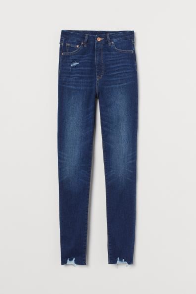 5-pocket, ankle-length jeans in washed, stretch denim with distressed details. High waist, zip fl... | H&M (US + CA)