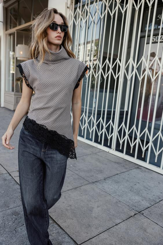 HOUNDSTOOTH LACE TOP | Zara US