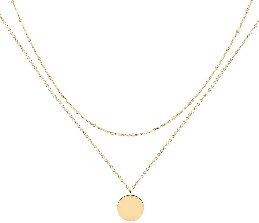 MEVECCO Layered Heart Necklace Pendant Handmade 18k Gold Plated Dainty Gold Choker Arrow Bar Layerin | Amazon (US)