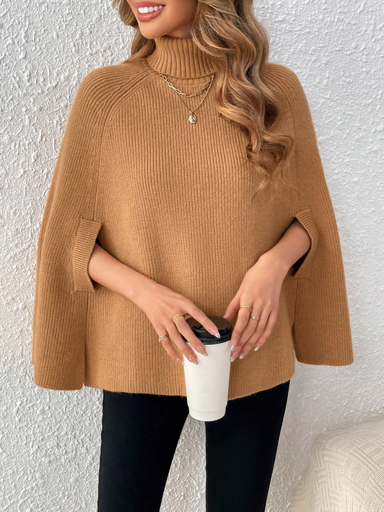 SHEIN Frenchy Christmas Turtle Neck Poncho | SHEIN