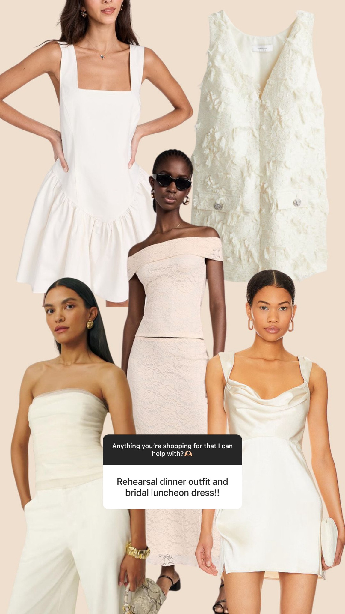 Bridal style, rehearsal dinner outfits, dresses for brides, brides luncheon dress, all white outfits, chic wedding style 

#LTKParties #LTKStyleTip #LTKWedding