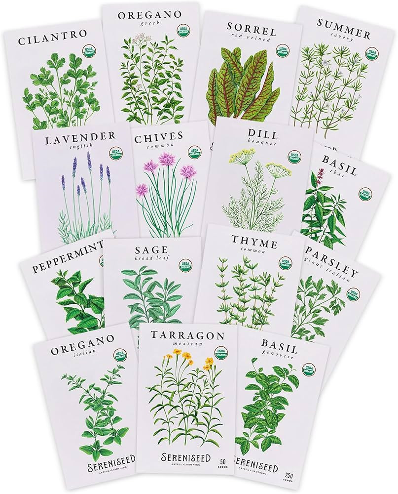 Sereniseed Certified Organic Herb Seeds (15-Pack) – Non GMO, Heirloom – Seed Starting Video | Amazon (US)