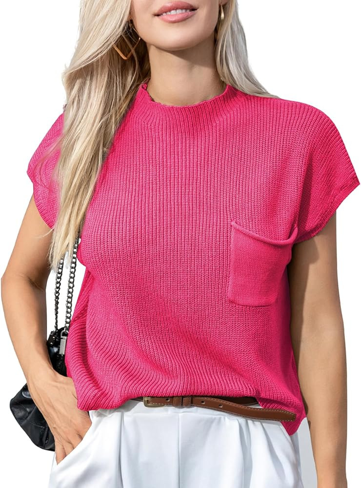 Women's Sweater Vest Trendy Sleeveless Knit Pullover Tops Cap Sleeve Loose Fit Casual Knitted Tan... | Amazon (US)