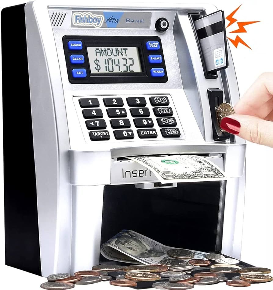 Fishboy Upgraded ATM Piggy Bank for Real Money for Kids with Debit Card, Bill Feeder, Coin Recogn... | Amazon (US)