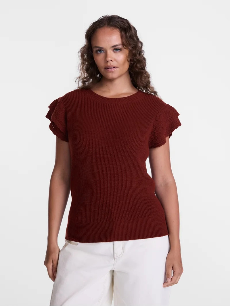 Scenario Women's Sweater with Flutter Sleeves, Lightweight, Sizes XS-XXXL | Walmart (US)