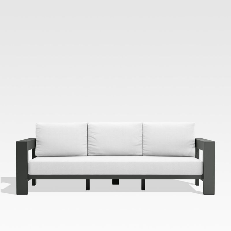 Walker Metal Outdoor Sofa with White Sunbrella Cushions + Reviews | Crate & Barrel | Crate & Barrel