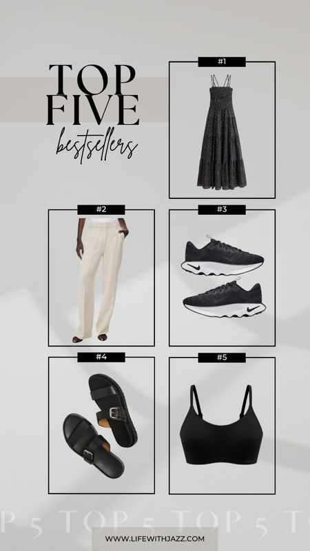 This week’s top 5 bestsellers: 

1. Abercrombie smocked bodice maxi dress - love this dress & a great bump-friendly option, currently on sale for $66
2. Aritzia effortless pant - comes in tons of colors, available in 4 lengths
3. Nike motiva sneakers - new sneakers at Nordstrom, comfortable, cushioned footbed, removable insole
4. Madewell double-strap slide sandals - great chunky sandals for narrow feet, comfortable, black is sold out but available in brown + currently on sale for 30% off!! 
5. Neiwai barely zero spaghetti strap bra - my favorite everyday bra, one size fits most, perfect for pre/during/and post pregnancy (nursing including), use code: JAZZ15 for 15% off for first-time customers (active until 9/30/24) 

#LTKSaleAlert #LTKSeasonal