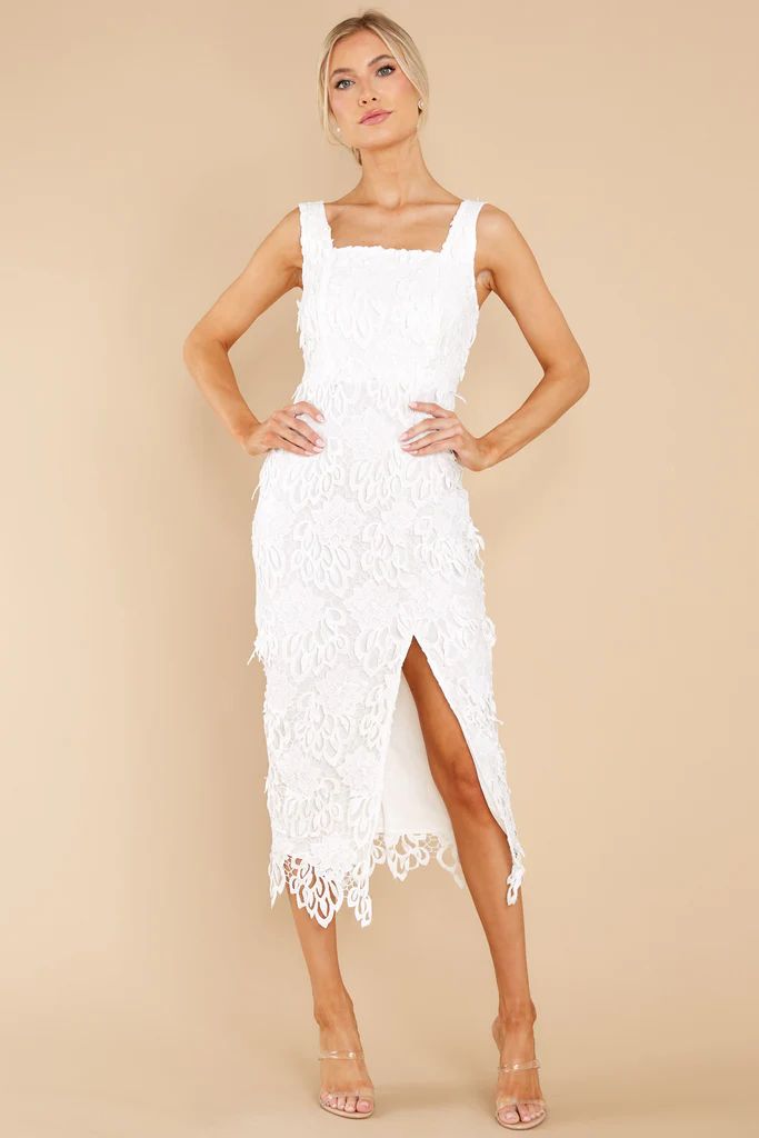 Own The Room White Lace Midi Dress | Red Dress 