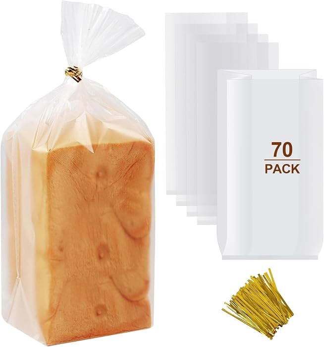 vivinin 70 Pack Bread Bags & 100 Pack Ties, 8" x 4" x 18" Clear Bread Bags for Homemade Bread, Re... | Amazon (US)