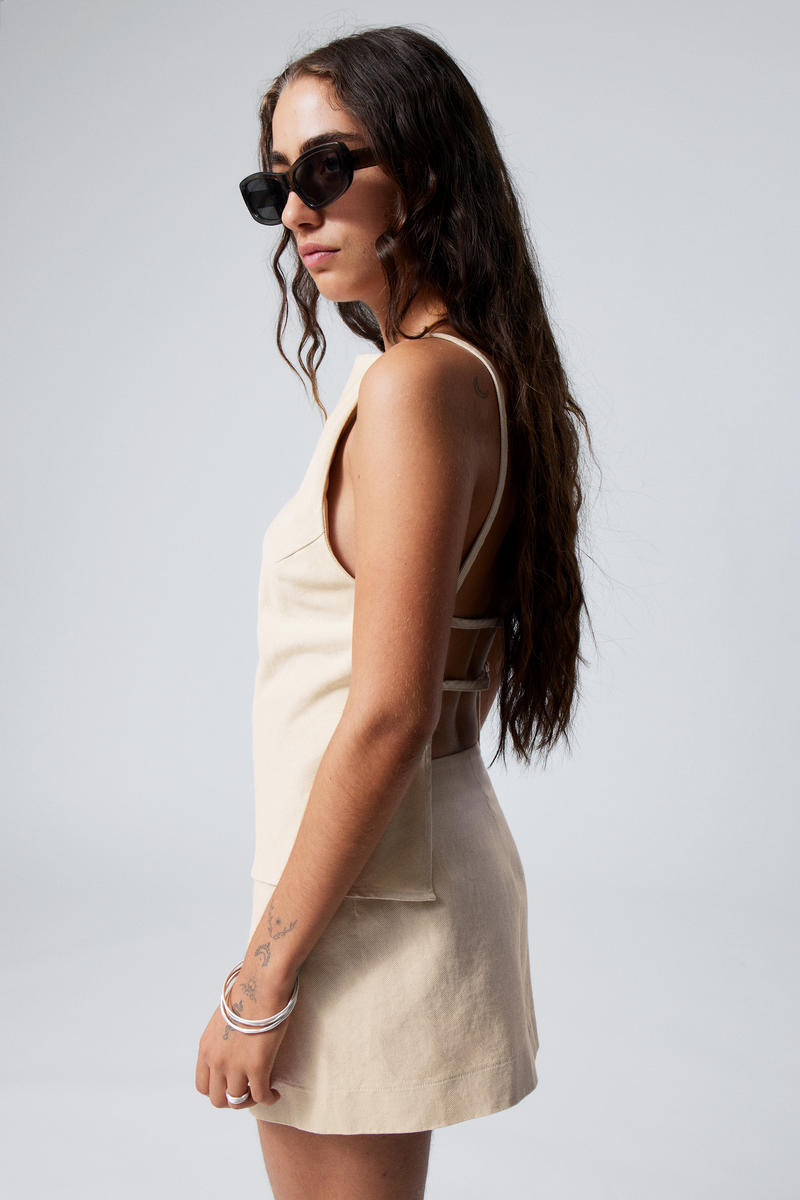 Suiting Linen Blend Open Back Top | Weekday