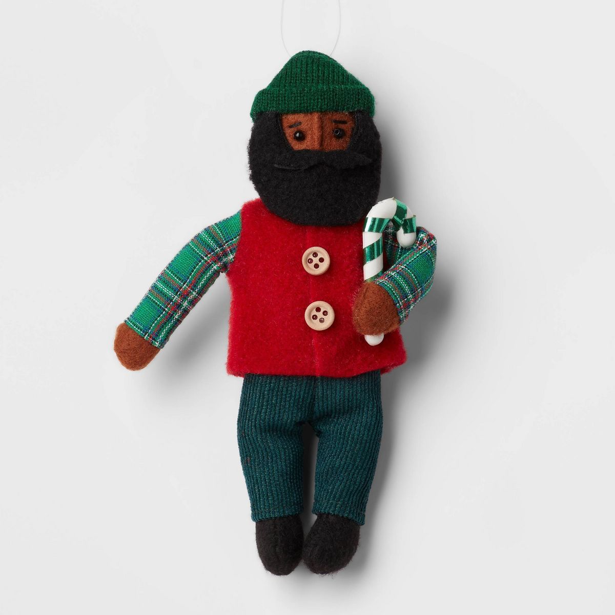 Fabric Figurine Wearing Green Stocking Hat and Holding Candy Cane Christmas Tree Ornament - Wonde... | Target