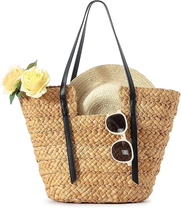 Herald Large Handmade Straw Purses for Women, Summer Beach Natural Weaving Chic Woven Tote Handba... | Amazon (US)