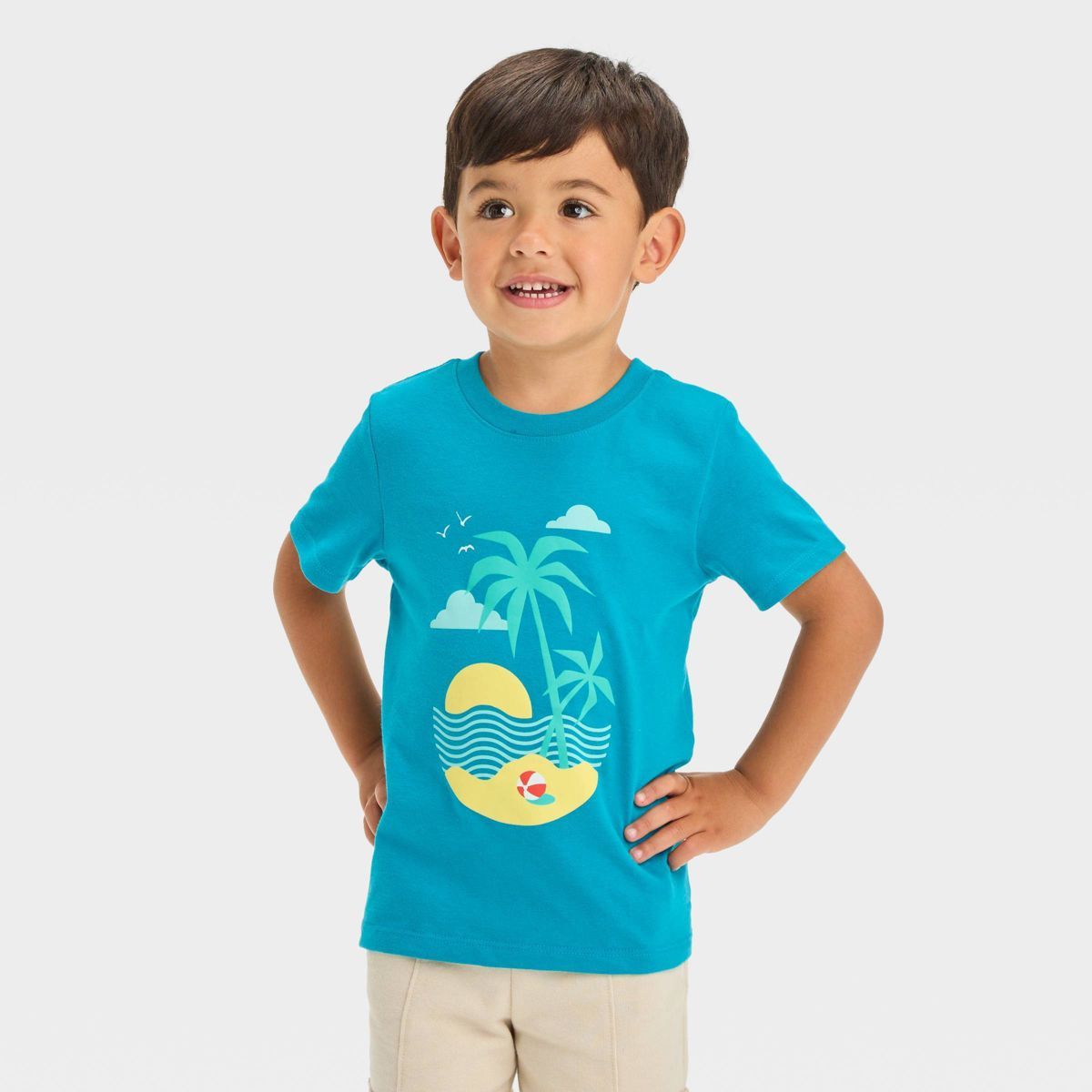 Toddler Boys' Short Sleeve Beach Scenic Graphic T-Shirt - Cat & Jack™ Turquoise Blue | Target