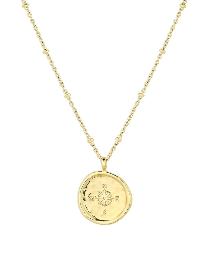 gorjana - Compass Coin Pendant Necklace 3/4 inch - 18k Gold or Silver Plated - Adjustable 17-19 i... | Amazon (US)