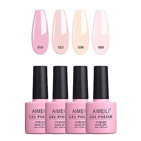 AIMEILI Soak Off U V LED Nude Gel Nail Polish Natural Sheer Pink Nail Polish Gel Set Of 4pcs X 10... | Amazon (US)