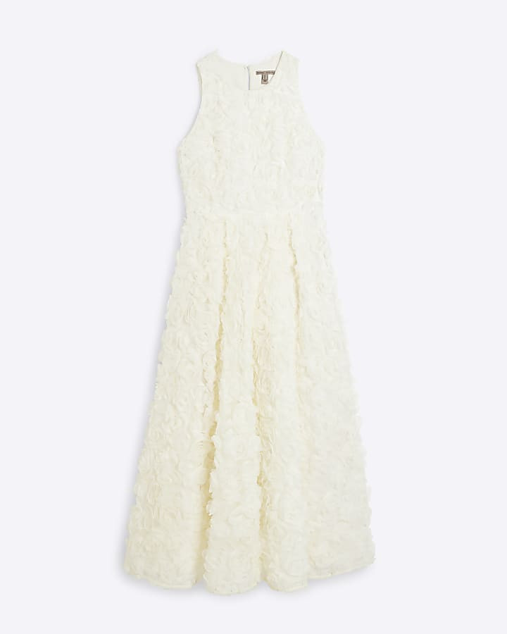 Cream 3D Flower Occasion Midi Dress | River Island UK & IE