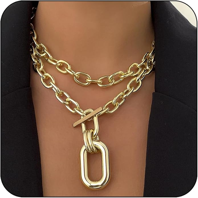Chunky Necklace Layered Necklaces for Women Chunky Layered Necklaces Chunky Link Chain Choker Nec... | Amazon (US)