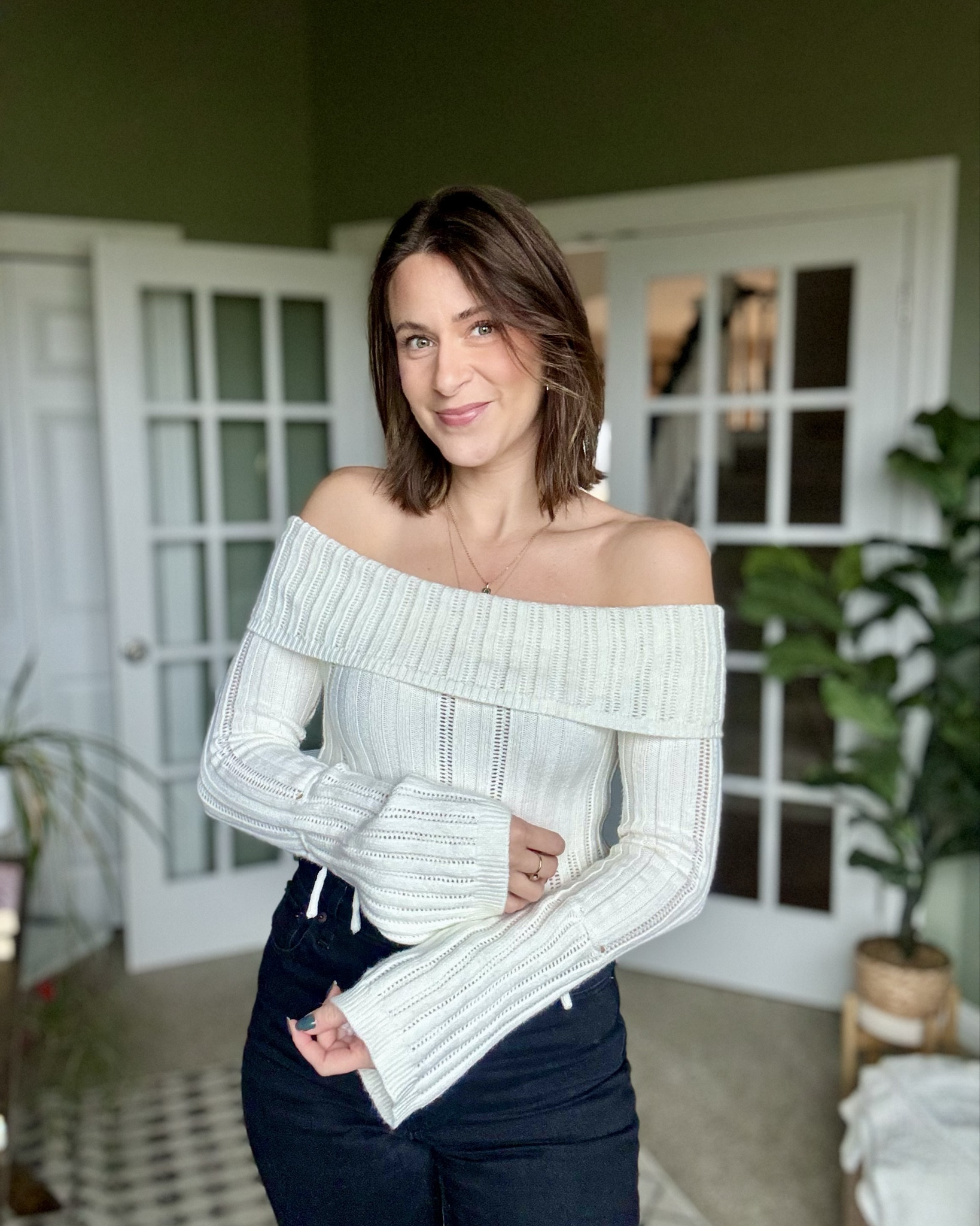 Lightweight but cozy of the shoulder top for date night. 
Wedding a medium 

#LTKStyleTip #LTKFindsUnder50 #LTKSaleAlert