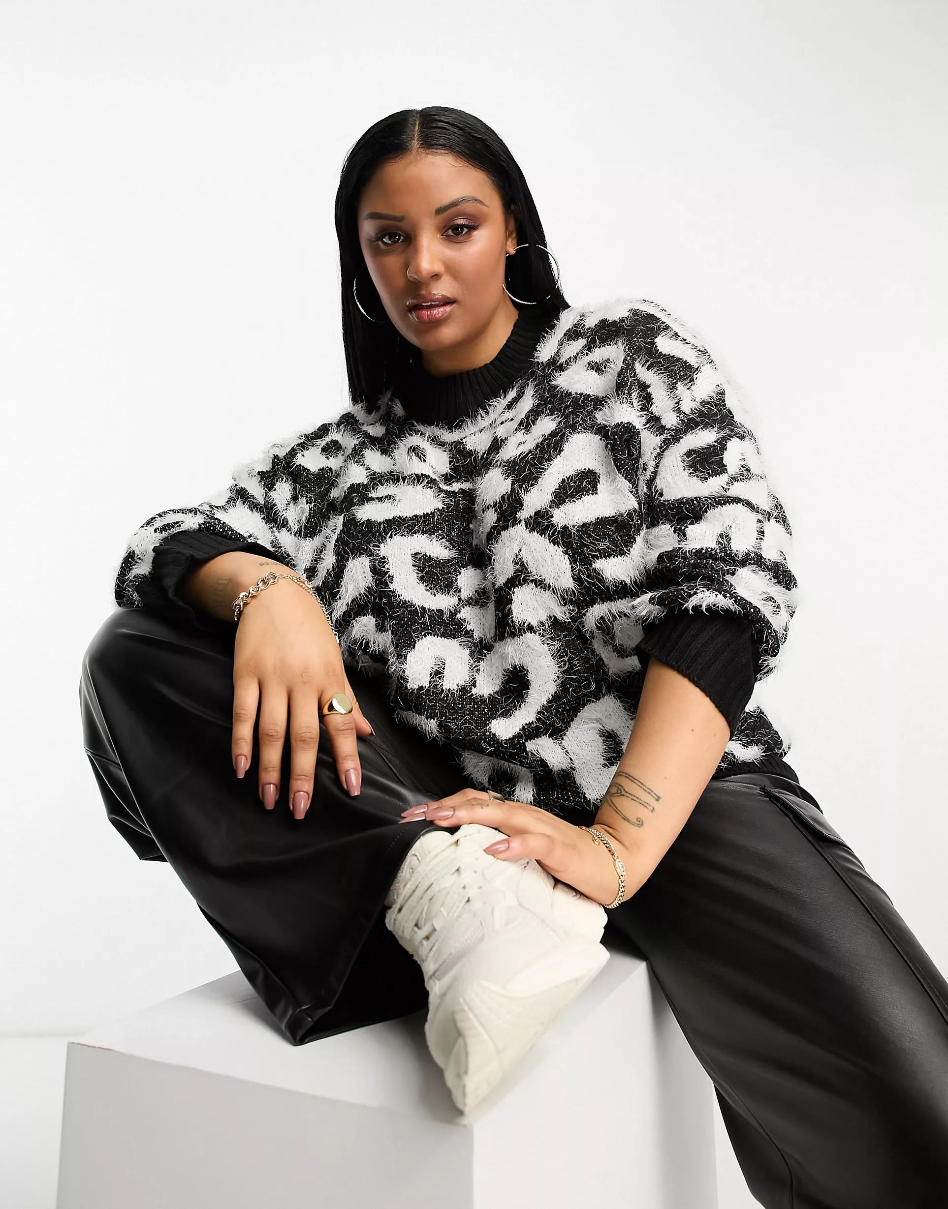 Wednesday's Girl Curve high neck relaxed sweater in leopard print | ASOS (Global)
