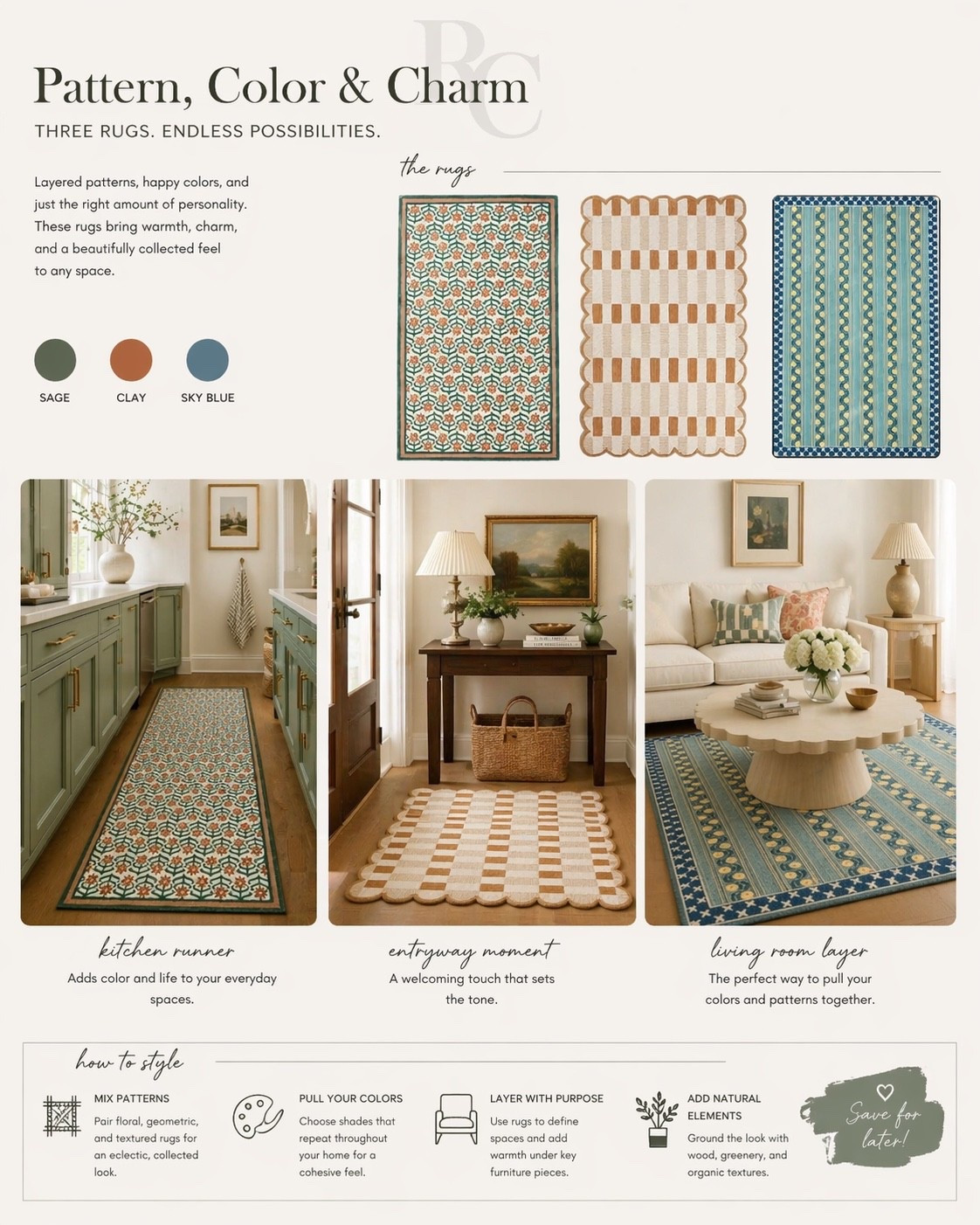 Three rugs, completely different moods… and all of them work ✨
This is your sign to stop overthinking it—mix the pattern, pull a few colors through the space, and let it feel a little collected.

The right rug doesn’t just sit in a room… it makes the room.




rug styling | layered rugs | patterned rugs | home decor ideas | designer tips | collected home | living room decor | entryway styling

#rugstyling #homedecorideas #ltkhome