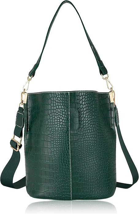 Women's Bucket Bag and Purses Crocodile Leather Crossbody Shoulder Handbags with 2 Straps Large C... | Amazon (US)