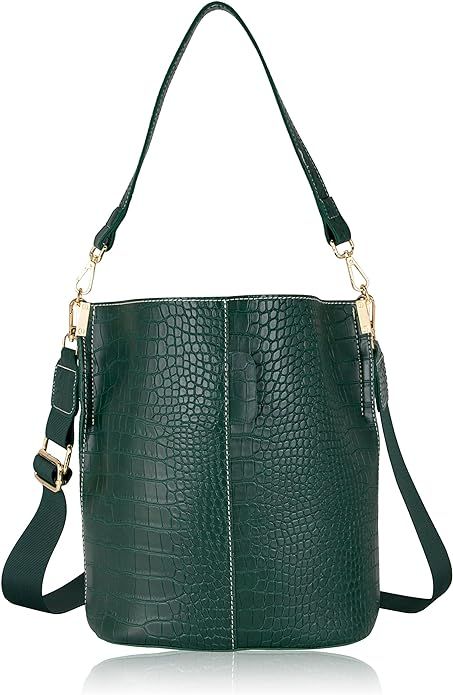 Hirooms Women's Bucket Bag and Purses Crocodile Leather Crossbody Shoulder Handbags with 2 Straps... | Amazon (US)