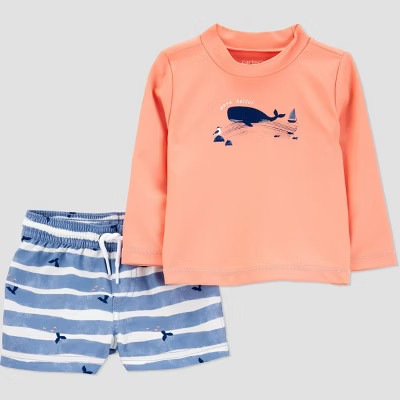 Carter's Just One You® Baby Boys' Long Sleeve Whale Printed Rash Guard Set - Blue/Orange | Target