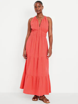 Fit & Flare Crinkle Gauze Maxi Dress | Old Navy (CA)