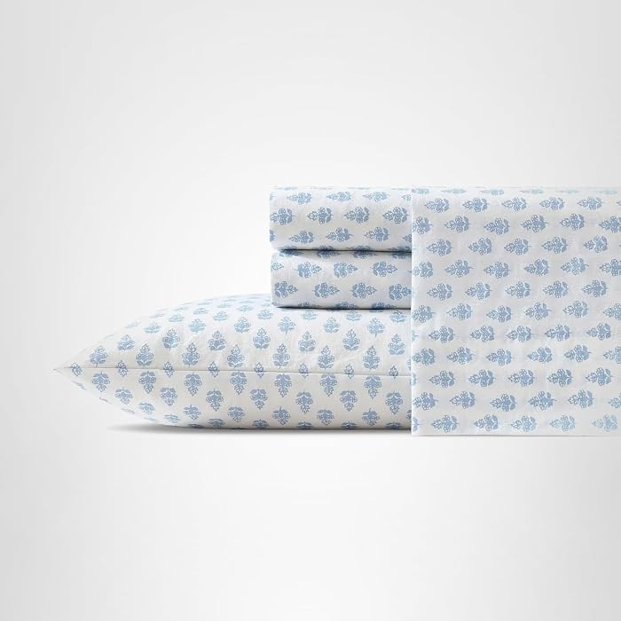 Laura Ashley - King Size Sheet Set, 100% Cotton Percale Bedding with Matching Pillowcases, Fully ... | Amazon (US)