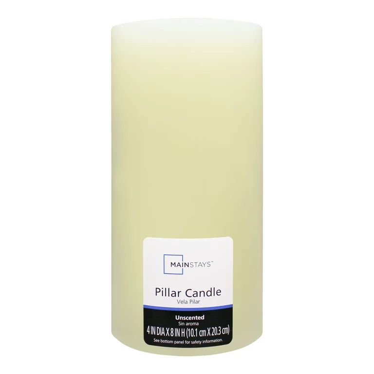 Mainstays Unscented Pillar Candle, 4x8 inches, Ivory - Walmart.com | Walmart (US)