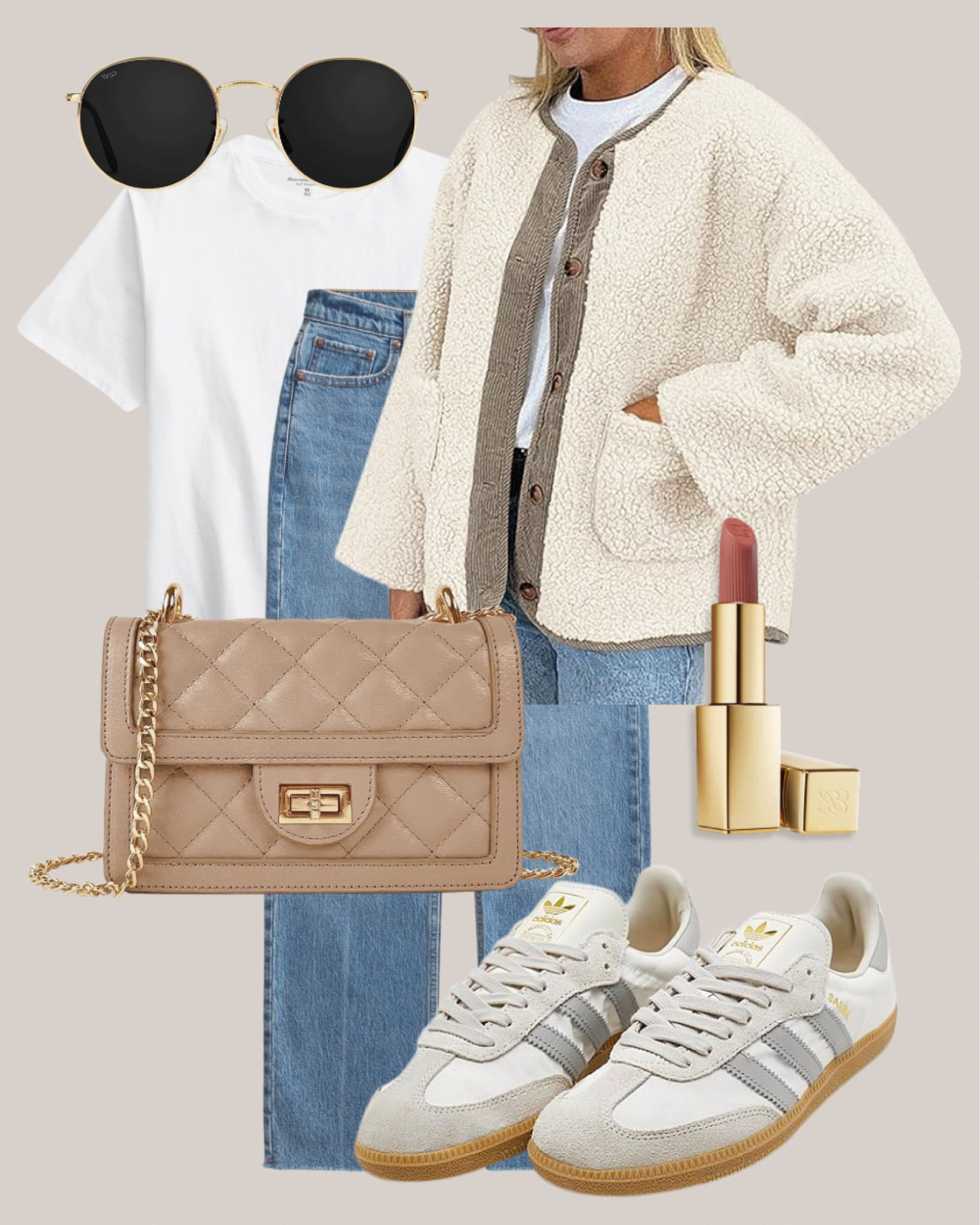 Sherpa jacket
Cream jacket
White t-shirt
Abercrombiie jeans
High waisted straight jeans
Beige bag
Beige quilted bag
Adidas Samba sneakers
Pink lipstick
Amazon fashion
Amazon outfit
Casual winter outfit
Casual outfit
Weekend outfit

#LTKSeasonal #LTKStyleTip #LTKFindsUnder50