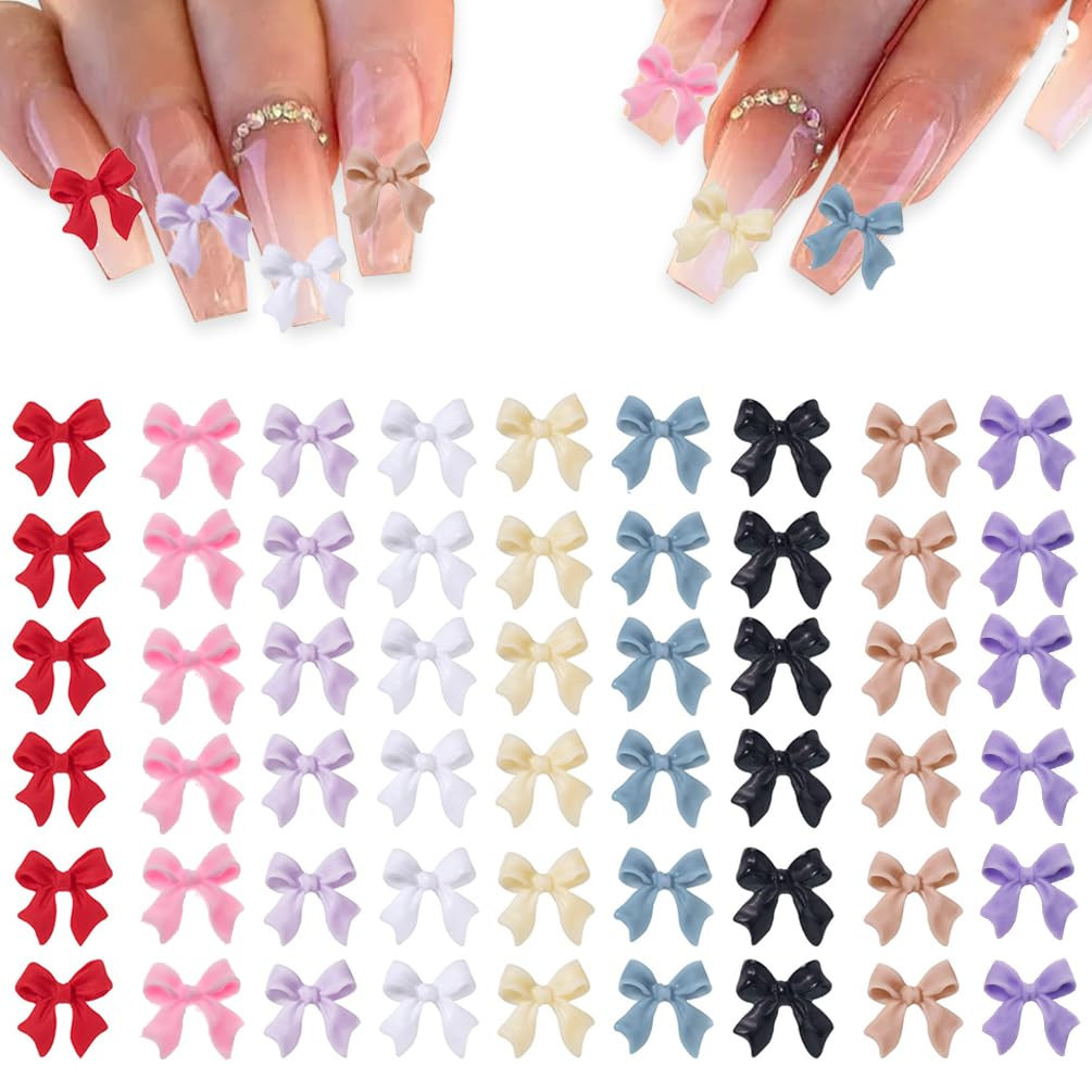 200 Pcs Bow Nail Charms Colorful 3D Bowknot Nail Art Accessories for Acrylic Nails Cute Resin But... | Amazon (US)