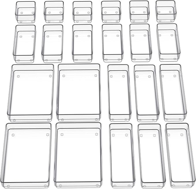 SMARTAKE 22-Piece Drawer Organizer with Non-Slip Silicone Pads, 4-Size Clear Desk Drawer Organize... | Amazon (US)