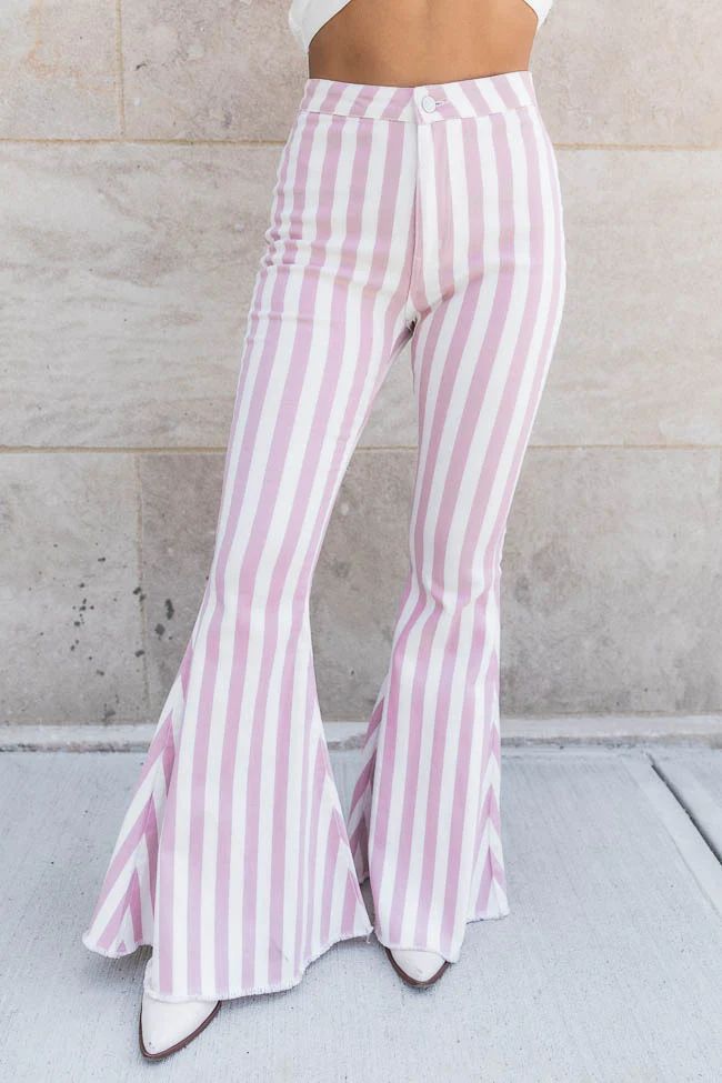 Call You Up Mauve/White Striped Bell Bottom Flare Pants | Pink Lily