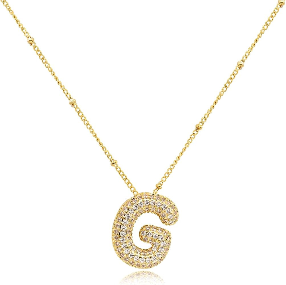 FUTIMELY Women's Gold Initial Necklace | Puffy Alphabet Pendant | Personalized Name Gifts | Trend... | Amazon (US)