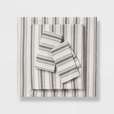 Twin/Twin XL Cotton Blend Sateen Sheet Set Gray Textured Stripe - Room Essentials