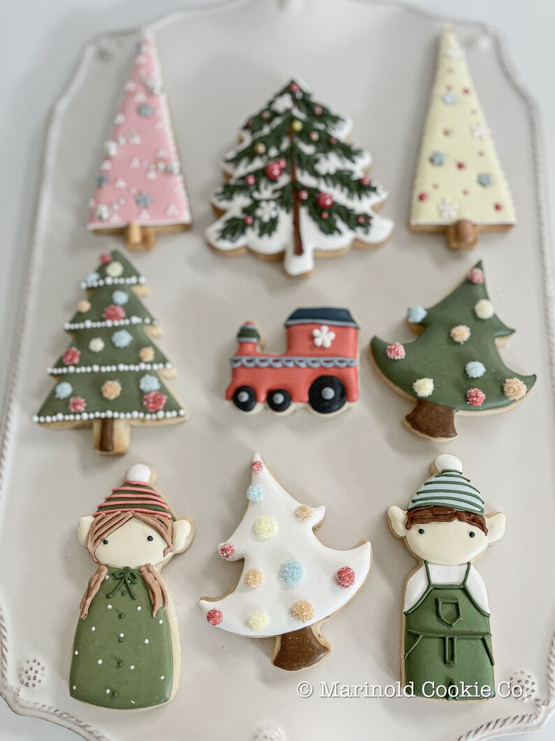 12 Pieces Assorted Christmas Tree Cookies - Etsy | Etsy (US)